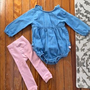 Ruffle Butts Chambray Romper with Tights